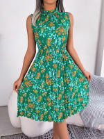 Vestido De Mujer Casual Sin Mangas Con Volantes Y Estampado Floral De Terciopelo Largo Hasta La Rodilla Para El Verano - details 8