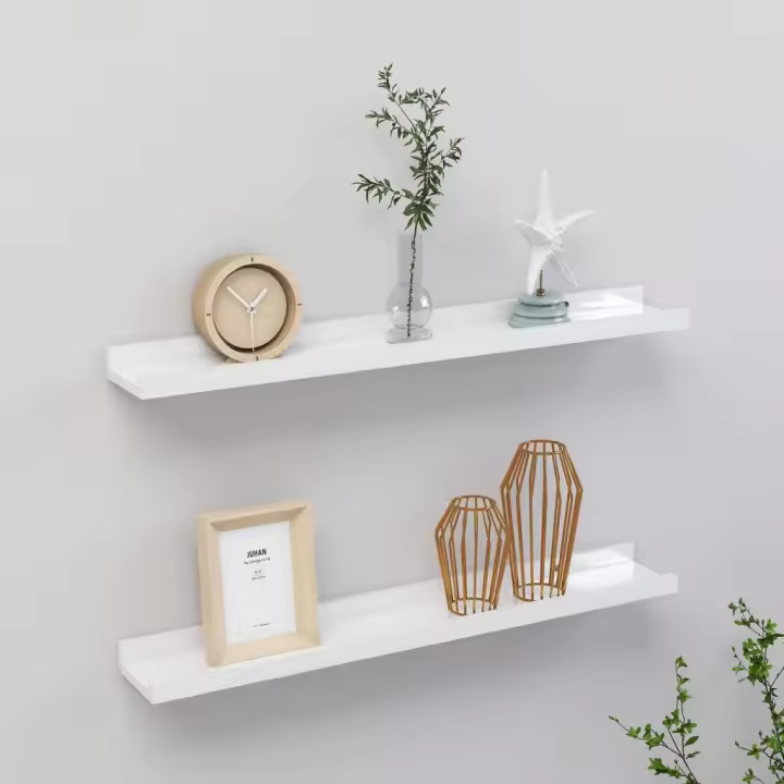 Estantes de pared 2 unidades blanco brillo 60x9x3 cm - 1