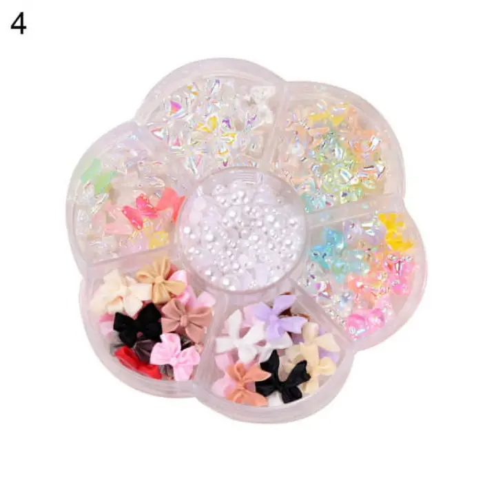 caja de osos con lazo 3D y perlas sintéticas para uñas, manualidades DIY, decoraciones creativas para uñas, dijes con diseños novedosos para decoración de uñas, collares, pulseras y joyas. - 1