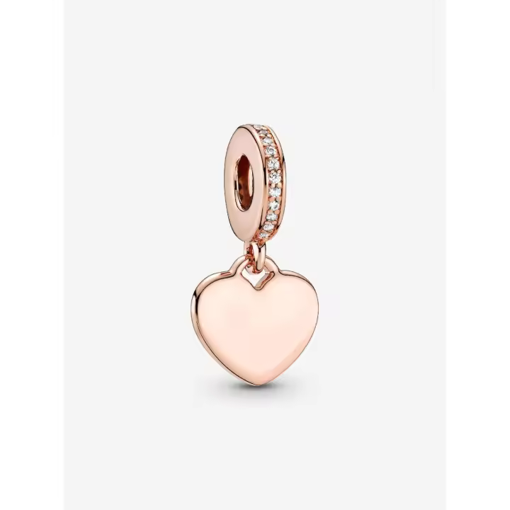 Pandora - Charm Colgante with Collar de corazón grabable - Baño de Oro Rosa de 14 K - 1