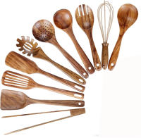 LMETJMA Set De Utensilios De Cocina De Madera Teak Natural 10 Piezas Incluye Cuchara Y Espátula Para Cocinar Y Hornear JT503 - details 0
