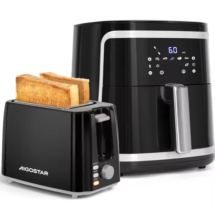 Combo Cocina Saludable: Freidora de aire 7L, 1900W + Tostadora 2 Rebanadas 750W, Multifunción, Sin BPA, con Libro de Recetas, Ideal para Familias - 1