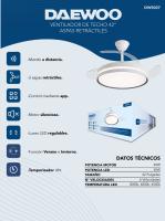 DAEWOO PREMIUM VENTILADOR DE TECHO CON LUZ 42/106D -ASPAS RETRACTILES-MOTOR 30W LED 35W-3 TEMP REGULABLES DIMMABLE 6VELOCIDADES ULTRASILENCIOSO,FUNCION VERANO/INVIERNO -CONTROL APP,TEMPORIZADOR CALIDAD 100% GARANTIZADA - details 1