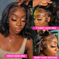 Pelucas De Encaje Frontal Body Wave T Part Bob 13X1 4x1 Remy Brazilian Hair Natural PrePlucked De 180% Densidad Peluca De Cabello Humano Para Modificar Color - details 1