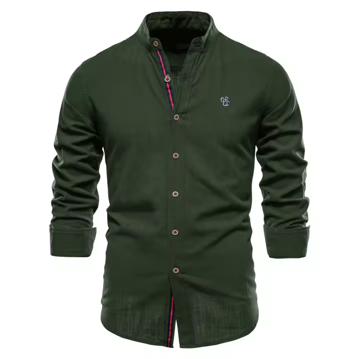 Camisa delgada de primavera y verano, camisa de manga larga de color sólido de negocios de moda para hombres de estilo japonés informal de algodón y lino para hombres (talla de EE. UU.) - 1