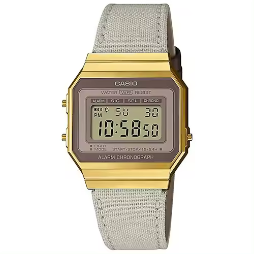 Reloj CASIO digital VINTAGE Iconic A700WEGL-7A correa de tela y piel luz led alama - 1