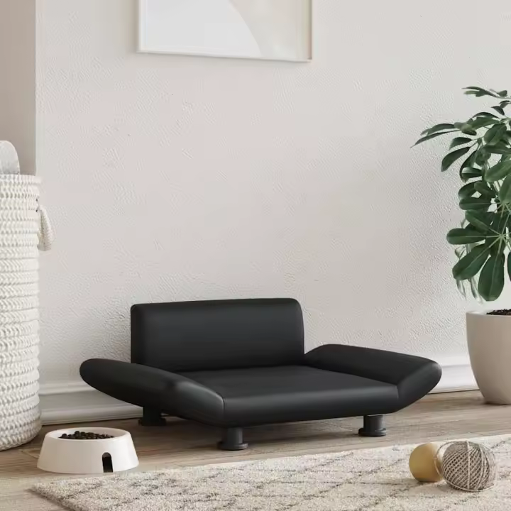 Cama para perros de cuero sintético negra 70x45x28 cm - 1