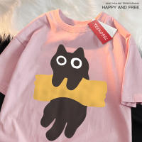 Camiseta Japonesa Estilo Adhesiva Con Estampado De Gato Manga Corta Algodón Talla Grande Hombre Mujer Verano O-Neck Tees - details 10