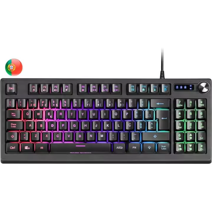 Mars gaming teclado mkrevo tkl con pad numerico - tecnologia h-mech - iluminacion rgb 12 modos - rueda de control dual - compatibilidad multiplataforma - portugues - color negro - 1
