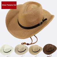 Sombrero de Panamá de paja unisex, Sombrero de Playa, Sombrero de Vaquero Occidental plegable, Sombrero de Cubo de paja de Ala Ancha con Correa ajustable para la Barbilla. - details 0
