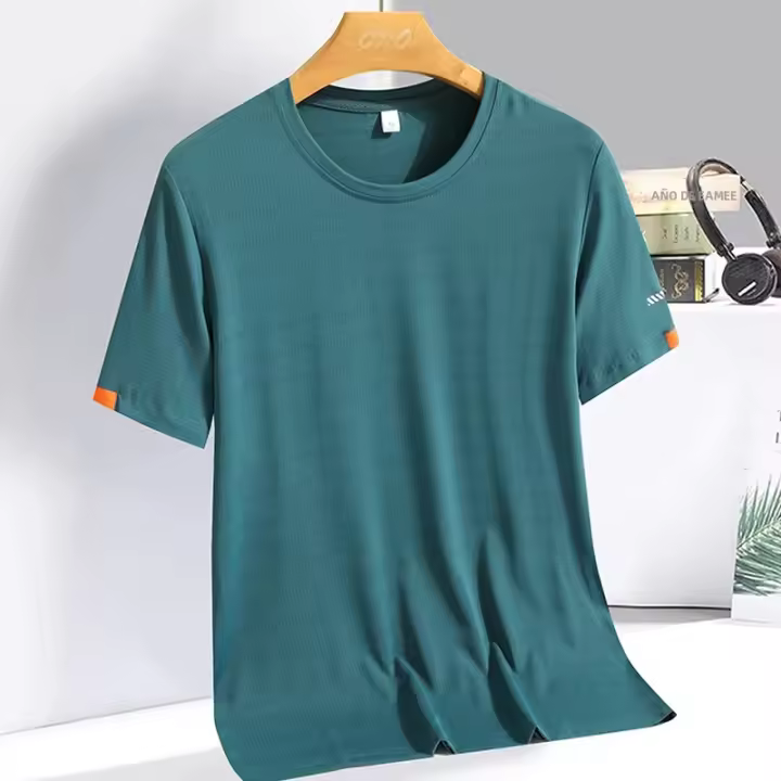 Camiseta De Hombre Verano Seda Helada Camiseta Deportiva Cuello Redondo Transpirable Secado Rápido Para Correr Y Fitness - 1