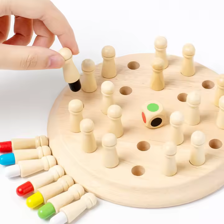 Juego de tres en raya de madera con tablero de ajedrez y memoria, juego de memoria de madera para niños, tablero de bloques, juguete educativo, juguete para desarrollar la capacidad cognitiva de color, regalo para niños y niñas. - 1