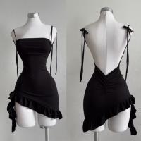 Vestido Mini Sin Mangas Y Espalda Descubierta Para Mujer Verano Y2K Con Volantes Negro Bodycon Para Fiesta Club Streetwear Estilo Sexy De Cintura Empiricista - details 1