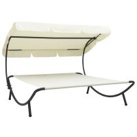 vidaXL Tumbona de jardín con toldo en color Azul/Blanco - details 1