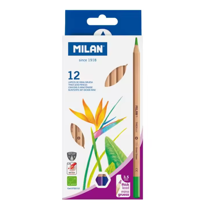 MILAN Caja 12 Lápices de colores Mina gruesa Ø 3,5 mm Hexagonales - 1