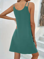 Vestido Bodycon Elegante De Verano 2024 Para Mujer Con Doble Correa Y Cuello En V Sin Mangas De Poliéster Longitud De Rodilla - details 14