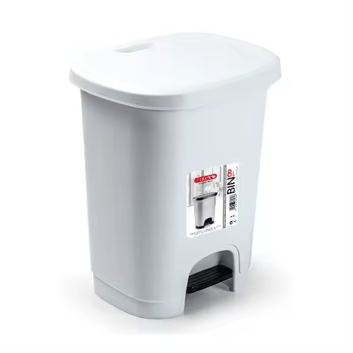 CABLEPELADO Cubo basura plastico, Cubo basura apertura pedal, Papelera de pedal, Cubo de pedal, Libre de BPA, 30 cm alto x 25 cm ancho x 21 cm fondo, Capacidad 8 Litros, Blanco - 1