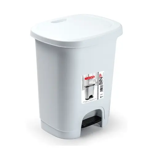 CABLEPELADO Cubo basura plastico, Cubo basura apertura pedal, Papelera de pedal, Cubo de pedal, Libre de BPA, 30 cm alto x 25 cm ancho x 21 cm fondo, Capacidad 8 Litros, Blanco - 1