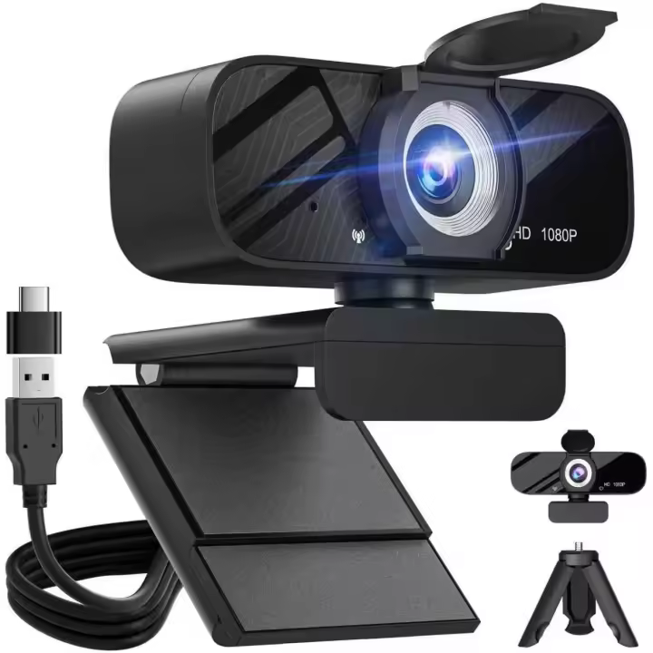 Cámara web de video Full HD 1080P 2026 NUEVO, cancelación de ruido, cubierta de privacidad, lente gran angular, corrección de luz automática, cámara web USB Plug & Play para laptop, computadora de - 1