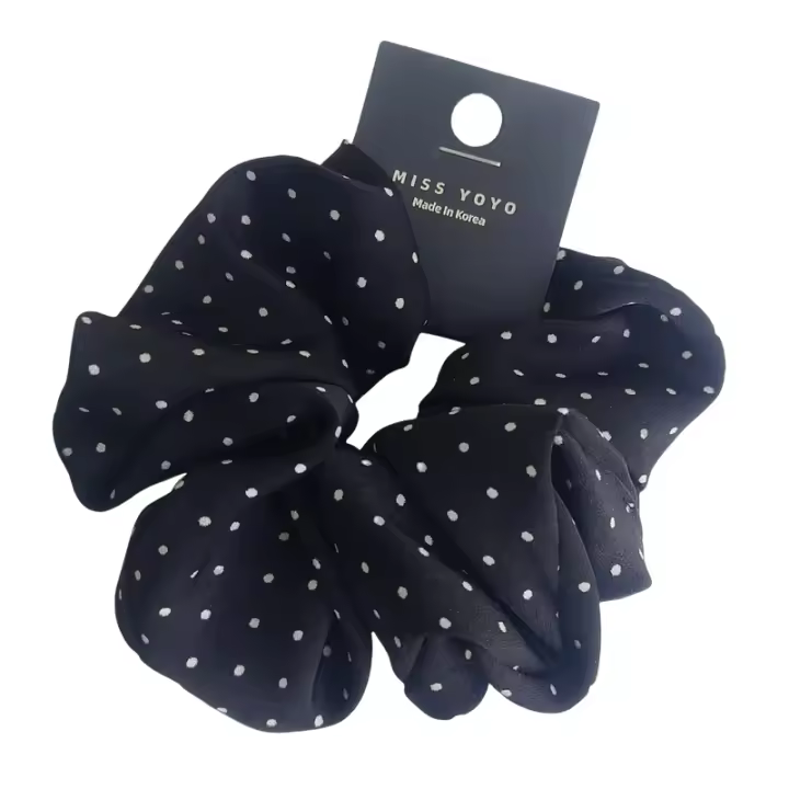 Accesorios De Pelo Coreanos Con Polka Dots Negro Y Blanco Granadilla Banda Elástica De Satén Para Coletas Estilo Adulto - 1