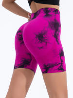Shorts De Gimnasio Para Mujer Con Diseño De Tie Dye Y Cintura Elástica Ancha Sin Costuras De Alta Cintura Leggings De Deporte - details 8