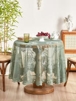 Mantel Redondo De Encaje Verde Con Espejo Florido Para Decoración De Comedor Y Sala De Estar Estilo Pastoral Material Poliéster - details 1