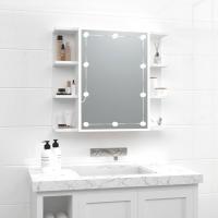 vidaXL Mueble con espejo y luces LED 70x16,5x60 cm en color Blanco/Roble Sonoma/Gris sonoma y más | almacenamiento funcional diseño moderno para baño dormitorio sala - details 0