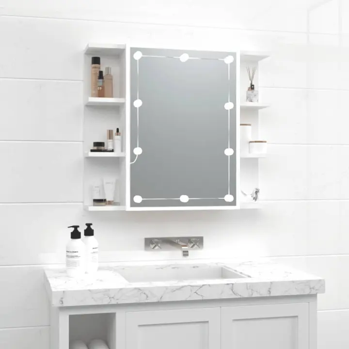vidaXL Mueble con espejo y luces LED 70x16,5x60 cm en color Blanco/Roble Sonoma/Gris sonoma y más | almacenamiento funcional diseño moderno para baño dormitorio sala - 1