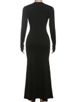 Vestido Largo Elegante Para Mujer Kliou Metálico Con Cuello Bajo Y Manga Larga Estilo Clásico Ajustado Alta Calle Moda Festival - details 2