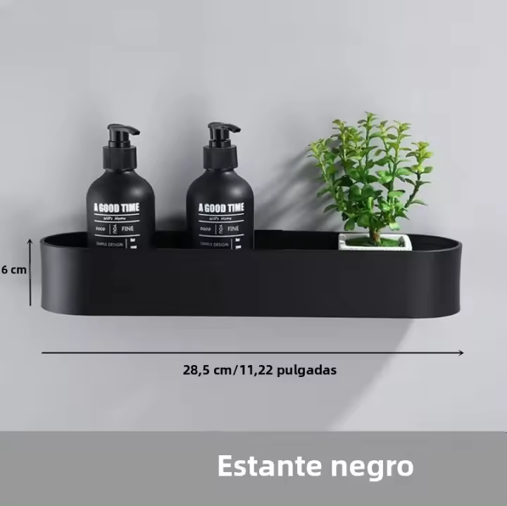 Estante De Baño Negro Con Barra De Toalla Y Cesta De Ducha Almacenamiento De Cocina Accesorios De Baño Soporte De Pared De Aluminio - 1