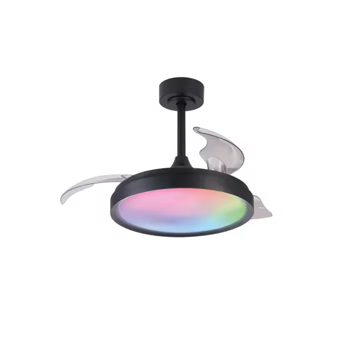 MANTRA ILUMINACION Siberia Mini - Plafón Ventilador de Techo Negro con Iluminación LED 40W RGB - 1