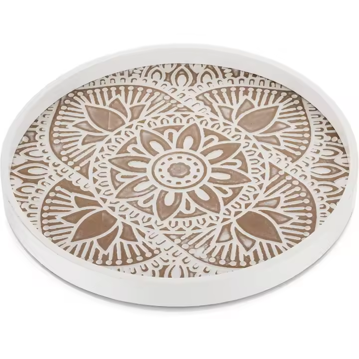 Bandeja decorativa de madera redonda: bandeja rústica para mesa de centro, bandeja decorativa de estilo rústico, centro de mesa lavado - 1
