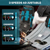 Llave de Impacto Eléctrica Sin Escobillas 3 marchas 2100N.M Recargable 3/4» Herramientas Eléctricas Compatible Batería Makita 18V - details 4