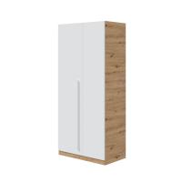 Meimon Armario NOA de 2 puertas en acabado Roble Nodi Blanco Artik con barra de colgar de aluminio extraíble, 3 estantes interiores, bisagras metálicas, tirador ABS blanco, trasera MDF lacado, y estructura en tablero melaminizado E1 de 15 mm - details 2