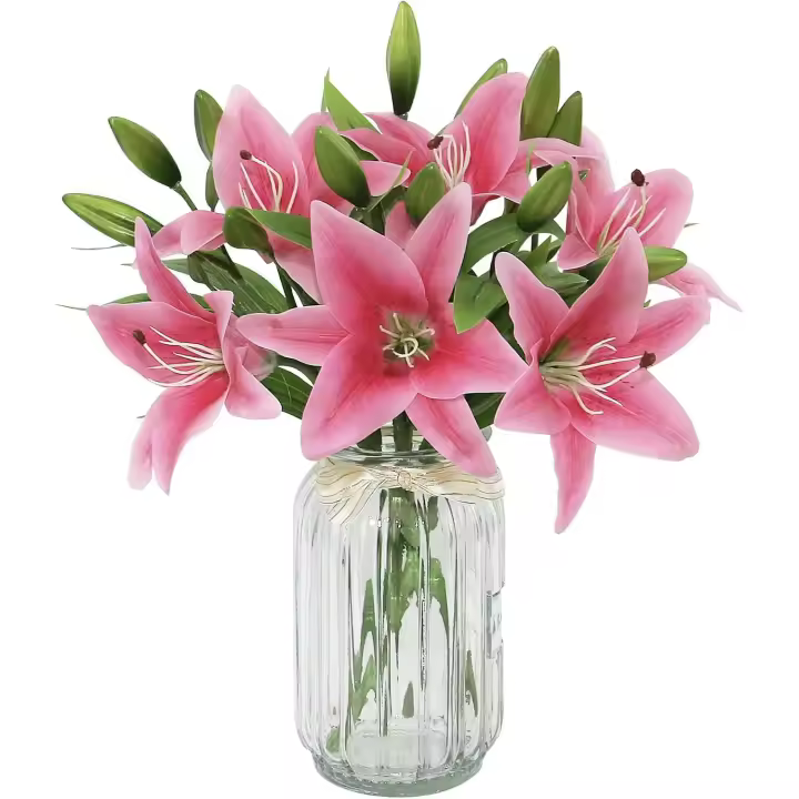 Piezas de flores de lirio artificiales blancas, flores de plástico artificiales, lirio artificial de tacto real para decoración de bodas y fiestas en el hogar, arreglo floral, rosa - 1