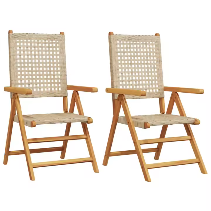 Sillas de Jardín 2 UDS Madera maciza de Acacia PE beige - 1