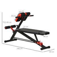 HOMCOM Banco de Mancuerna Banco Abdominales con Respaldo Inclinable en 3 Posiciones y Altura Ajustable Banco de Pesas Musculación para Fitness Entrenamiento 64x146x73,5-85 cm Negro - details 2
