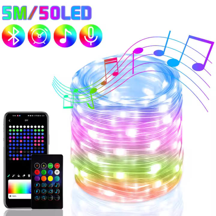 Luces De Hada LED RGB IC Con Control Remoto Y APP Inteligente IP65 Impermeables 5/10/20M Para Decoración Navideña Y Interior Exterior - 1