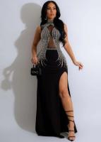 Vestido De Noche Largo Para Mujer Con Pedrería Y Abertura Alta Vestido De Seda Y Spandex Elegante Y Sexy Para Bodas Y Fiestas - details 14