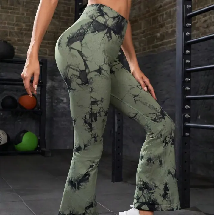 Leggings De Yoga Para Mujer Con Control De Abdomen Alto Y Ajuste Flared En Talla Alta Tie Dye Sin Costuras Pantalones Deportivos Para Gimnasio - 1