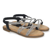 Davinia Shoes Sandalias Planas de Verano para Mujer, Elegantes y Comodas, con Tiras Entrecruzadas y Adornos Brillantes. Shoes&Blues.es TF6016-Negro - details 0