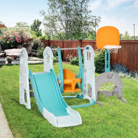 HOMCOM 5 en 1 Tobogán y Columpio para Niños +18 Meses con 2 Canastas de Baloncesto Portería Fútbol con Asiento Ajustable Parque Infantil Interior y Exterior 210x186x133 cm Multicolor - details 1