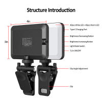 Lámpara De Auto Fotografía LED Portátil Con Clip Frontal Y Trasero Luz De Rellenado Para IPad Móvil Y Laptop 3 Modos De Luz Ajustables - details 1