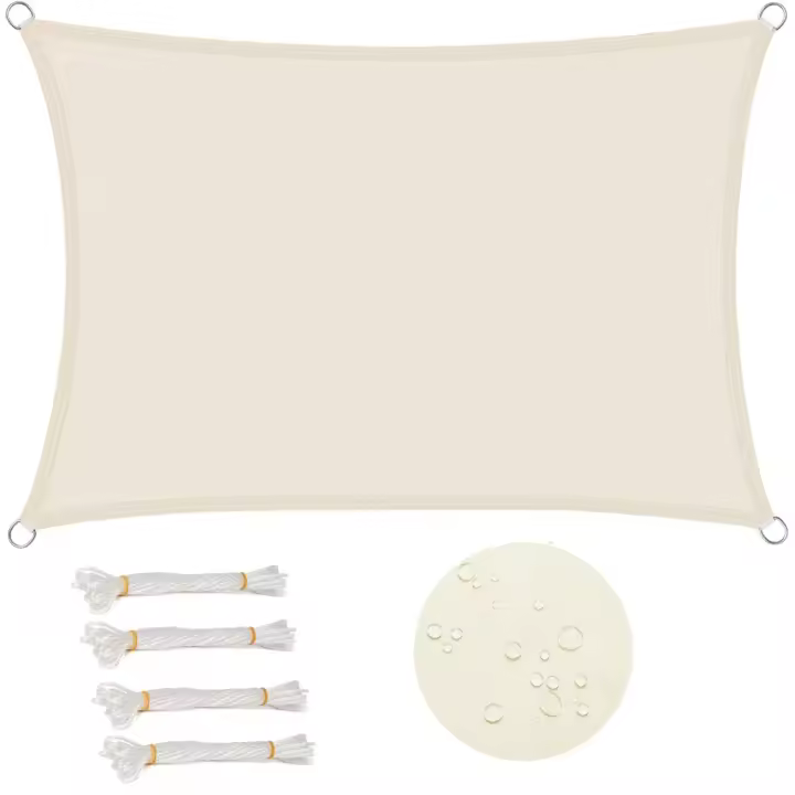 Vela de Sombra rectangular de 3x4 m, impermeable, anti-UV (93% resistente a Agua, Viento, poliéster, Protección UV), crema, para Jardín, patio, camping. - 1