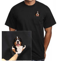 Camiseta De Algodón HX Con Impresión De Dedo Medio Doble Y Bolsillo Para Hombre Camiseta Casual De Verano Con Patrón De Perro Bernés Mountain Dog - details 2