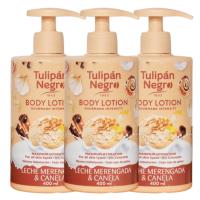 Pack 3 leche corporal tulipán negro canela y leche merengue 400ml. Hidratación intensa, suavidad y un aroma cálido y reconfortante para tu piel. ideal para el cuidado diario y una sensación de bienestar. - details 0