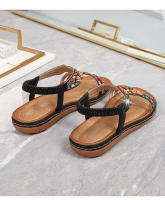 Zapatos de playa con diamantes de imitación 2025, cabeza redonda, tacón plano de alta gama, estilo hueco, cómodos zapatos de mujer para pleno verano - details 40
