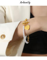 Encanto Pulseras de corazón de amor de acero inoxidable, pulsera con hebilla OT para mujer, cadena de eslabones de muñeca ajustable geométrica Vintage para mujeres y niñas - details 2