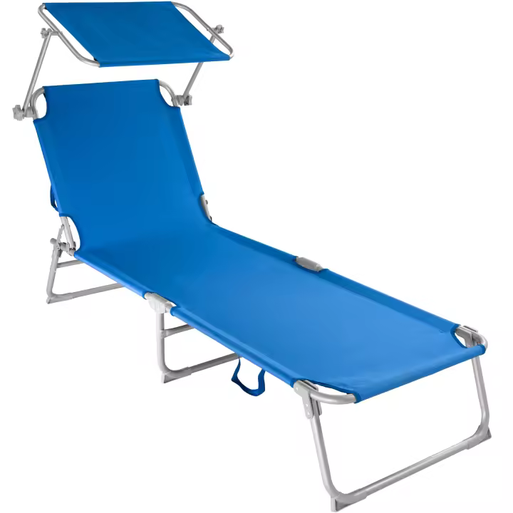 Tectake - Tumbona con 4 posiciones | Respaldo ajustable en 4 posiciones | Tumbona de jardín plegable | Tumbona de playa con parasol | Con 2 asas para transportar | Medidas totales (largo x ancho x alto): aprox. 190 x 68 x 28 cm - 1