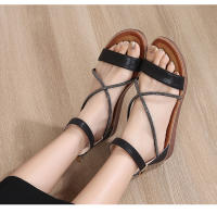CA Zapatos de playa de una sola tira para mujer en pleno verano 2025, nuevos zapatos de alta gama con diamantes de imitación, punta abierta, tacón plano de alta gama, versión ancha, zapatos con elementos romanos, sandalias para mujer - details 25